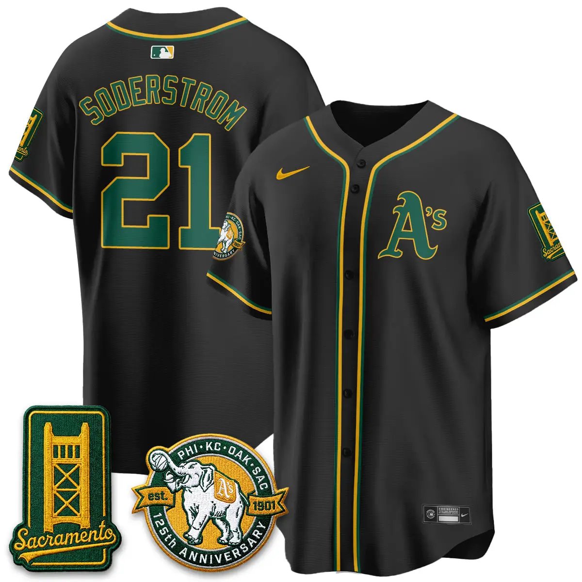 Oakland Athletics 2026 Black Out Style - Celebrating 125 Years - Limited Vapor Jersey - All Stitched by Oakland Athletics