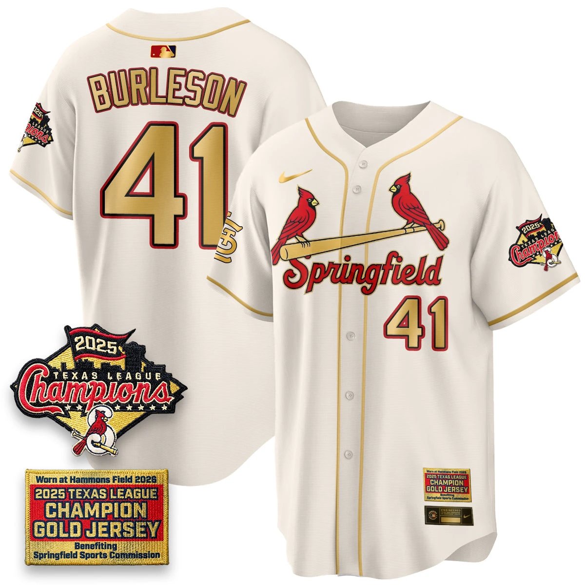St. Louis Cardinals Springfield's Championship Gold Limited Jerseys - All Stitched by St. Louis Cardinals