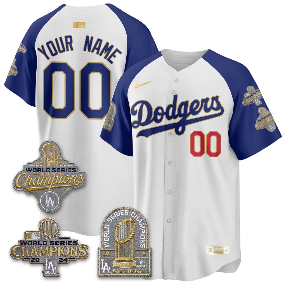 Los Angeles Dodgers Gold Collection Stadium Vapor Limited Custom Jersey - Back to Back 9x Champs - All Stitched by Los Angeles Dodgers