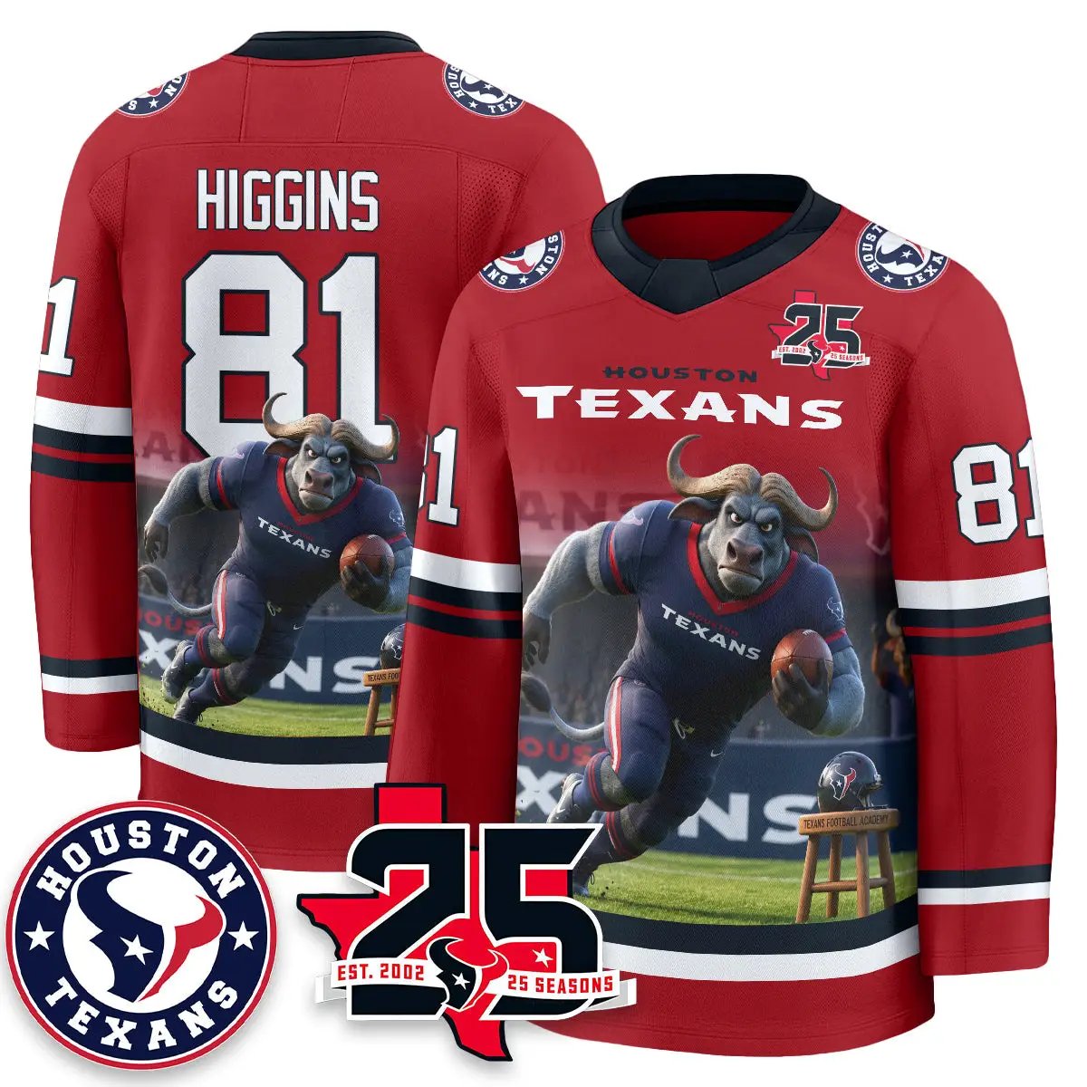 HOU x Bull Chief Edition Hockey Jersey - Printed by Houston Texans