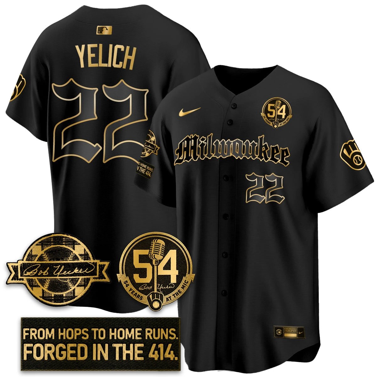 MIL Bob Uecker Patch Vapor Premier Limited Jersey - Gothic Edition - All Stitched by Milwaukee Brewers