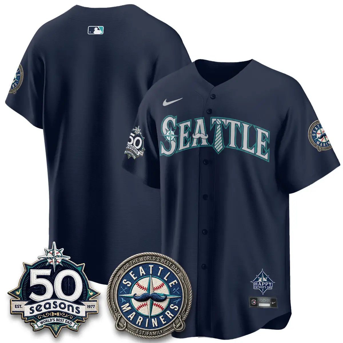 Seattle Mariners Happy Father's Day Vapor Jersey - Stitched by Seattle Mariners