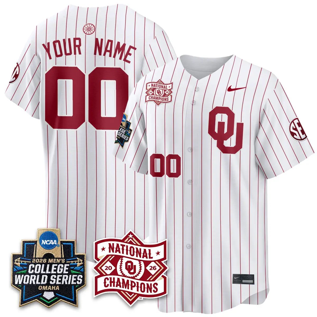 Oklahoma Sooners 2026 NCAA Baseball College World Series Champions Vapor Custom Jersey - Stitched by Oklahoma Sooners