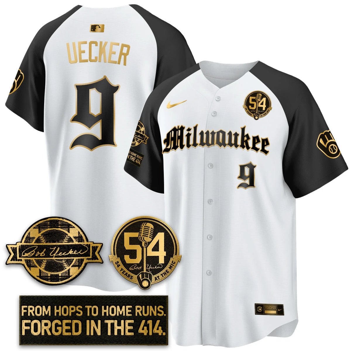 MIL Bob Uecker Patch Vapor Premier Limited Jersey - Gothic Edition - All Stitched by Milwaukee Brewers
