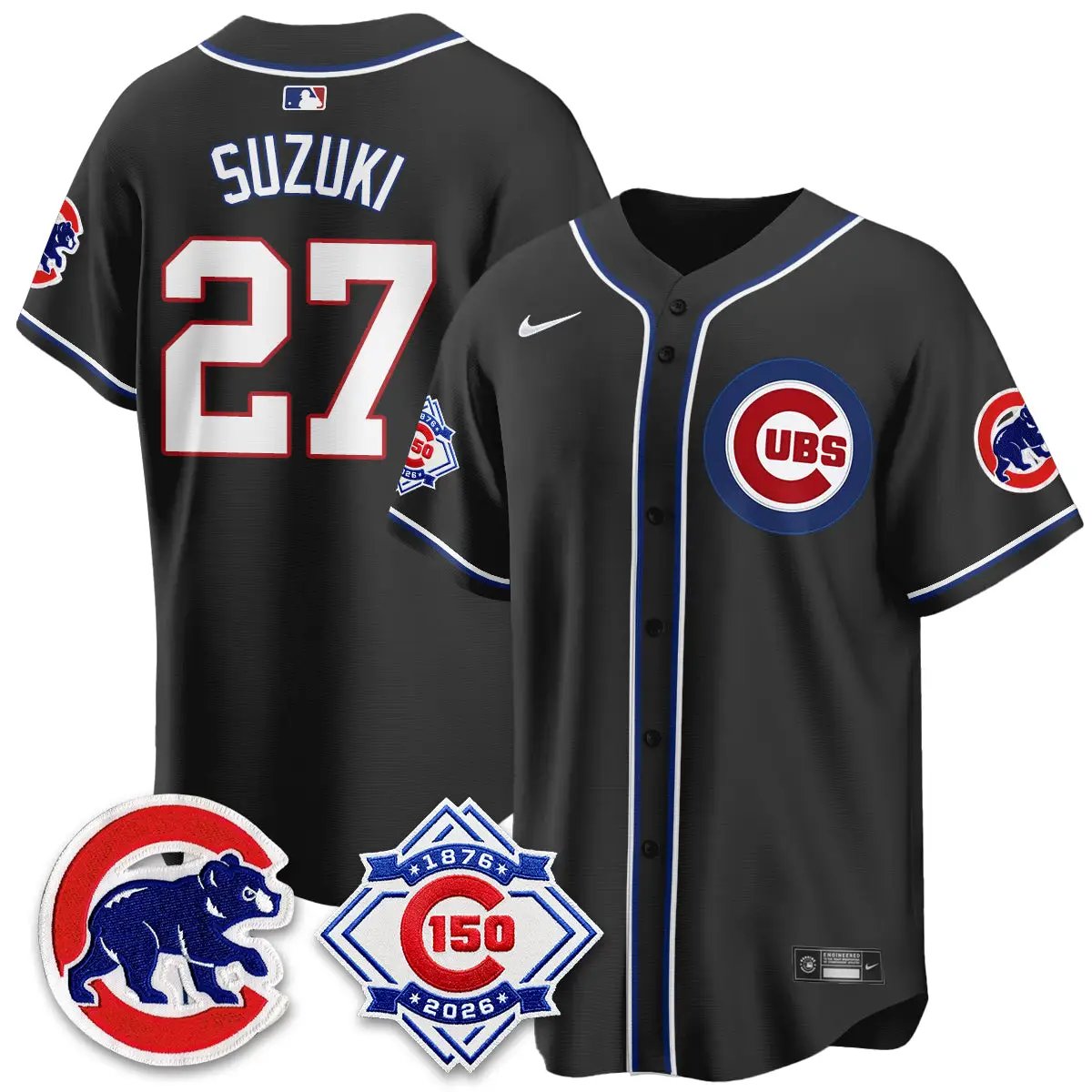 Chicago Cubs 150th Anniversary Black Out Style Vapor Premier Limited Jersey - All Stitched by Chicago Cubs