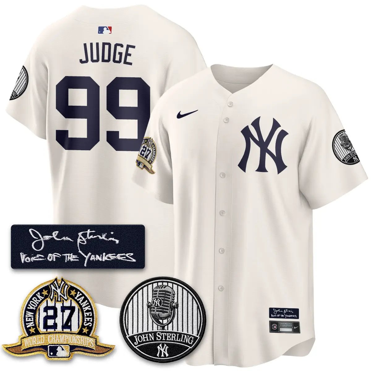 NYY John Sterling Tribute Patch Vapor Premier Limited Jersey - Stitched by New York Yankees