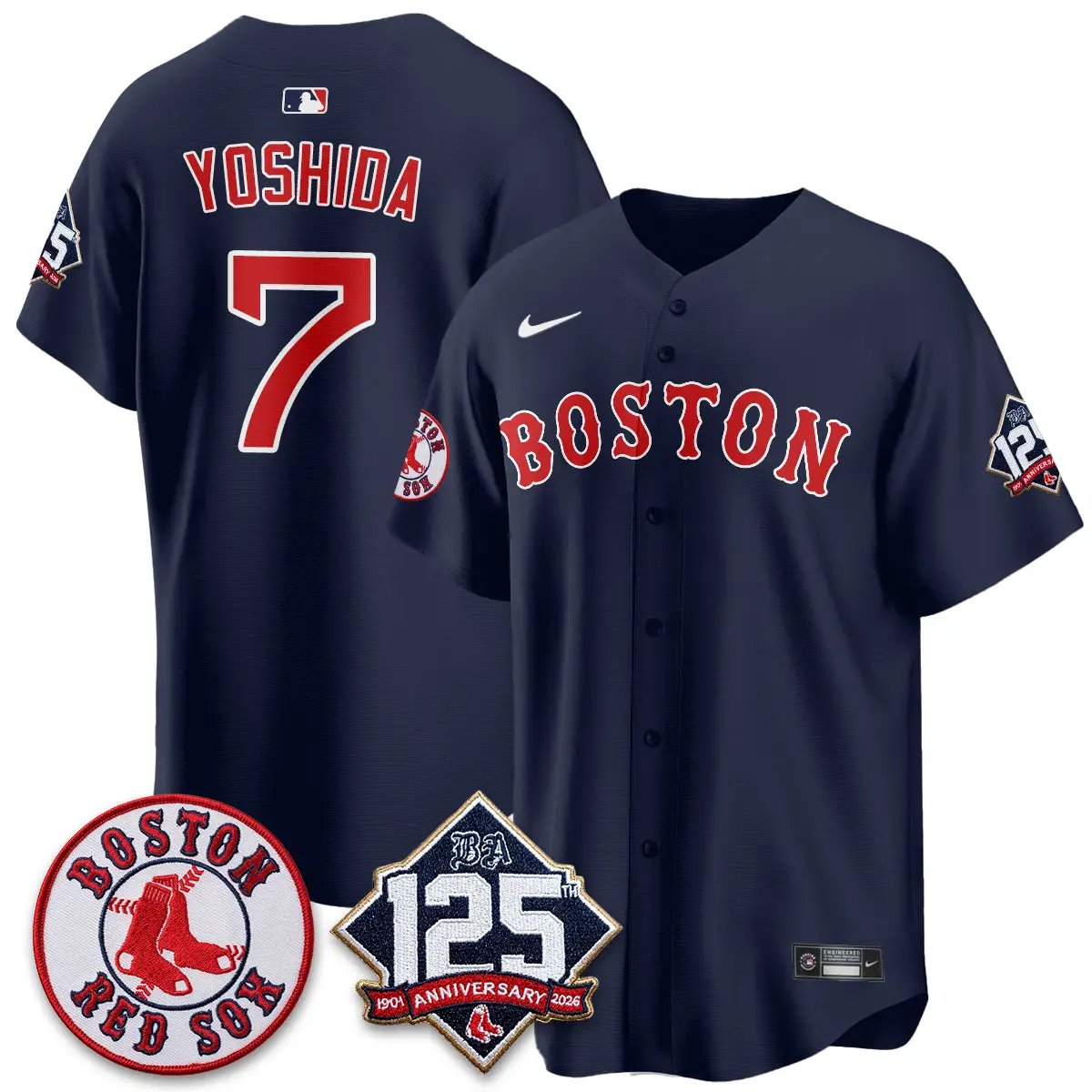 Boston Red Sox 125th Anniversary Patch Vapor Jersey - Stitched by Boston Red Sox