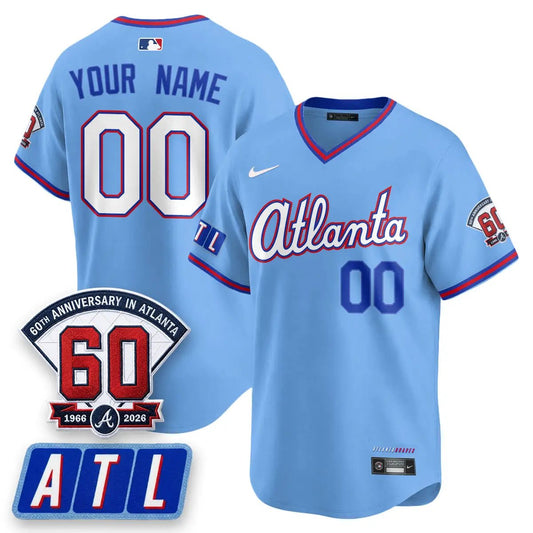 ATL 2026 City Connect - 60th Anniversary in Atlanta Patch Vapor Limited Custom Jersey - All Stitched by Atlanta Braves