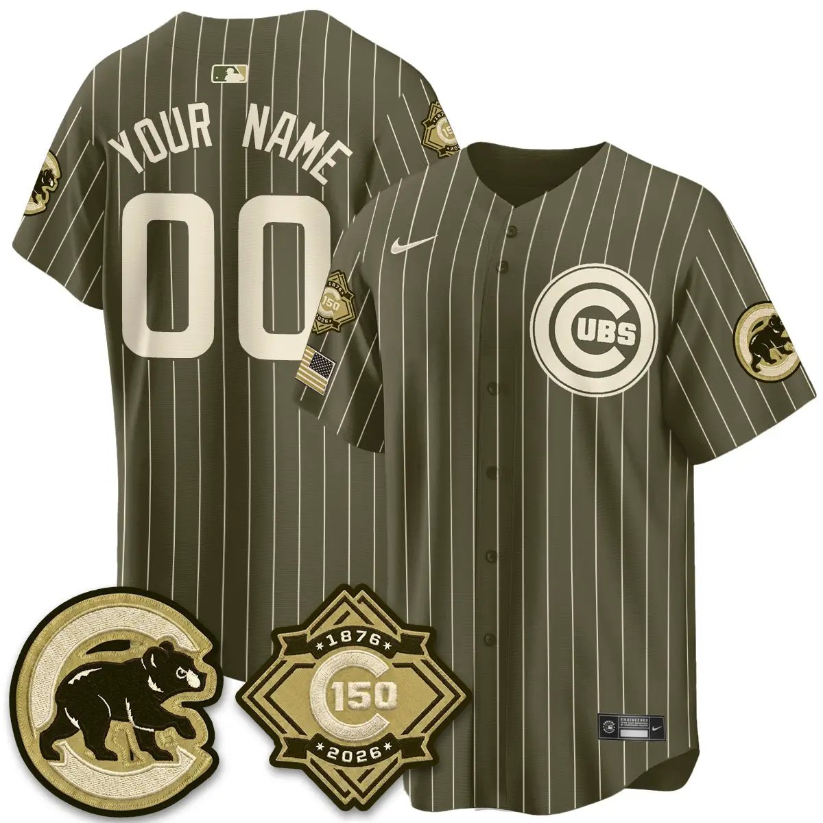 Chicago Cubs New Era Olive 2026 Armed Forces Day Custom Jersey -All Stitched by Chicago Cubs