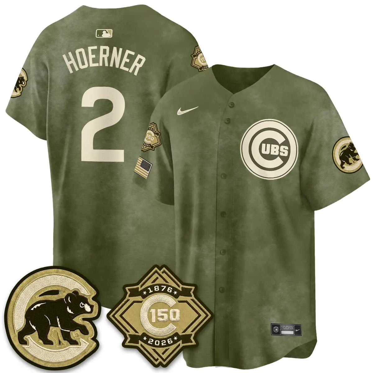 Chicago Cubs New Era Olive 2026 Armed Forces Day Jersey -All Stitched by Chicago Cubs