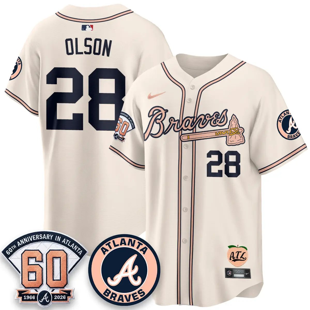ATL 60th Anniversary Peach Edition - Stitched (2) by Atlanta Braves
