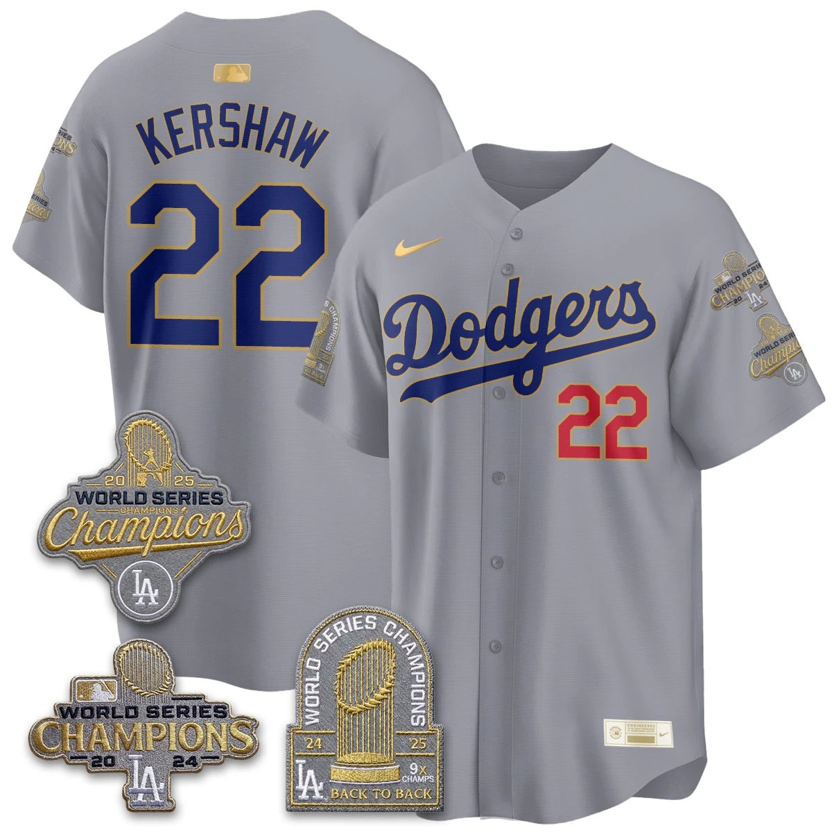 Los Angeles Dodgers Gold Collection Stadium Vapor Limited Jersey - Back to Back 9x Champs - All Stitched by Los Angeles Dodgers