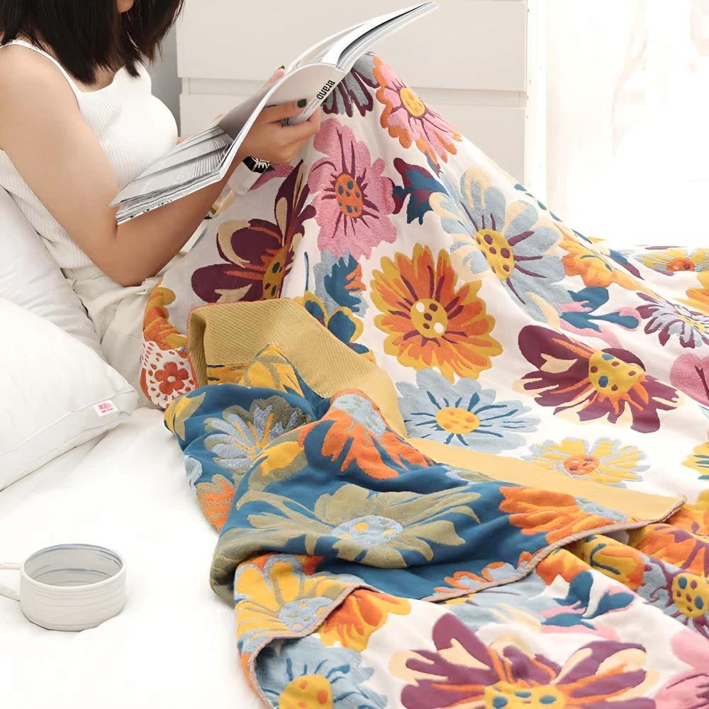 Bright Flower Cotton Blanket by Casa & Beyond