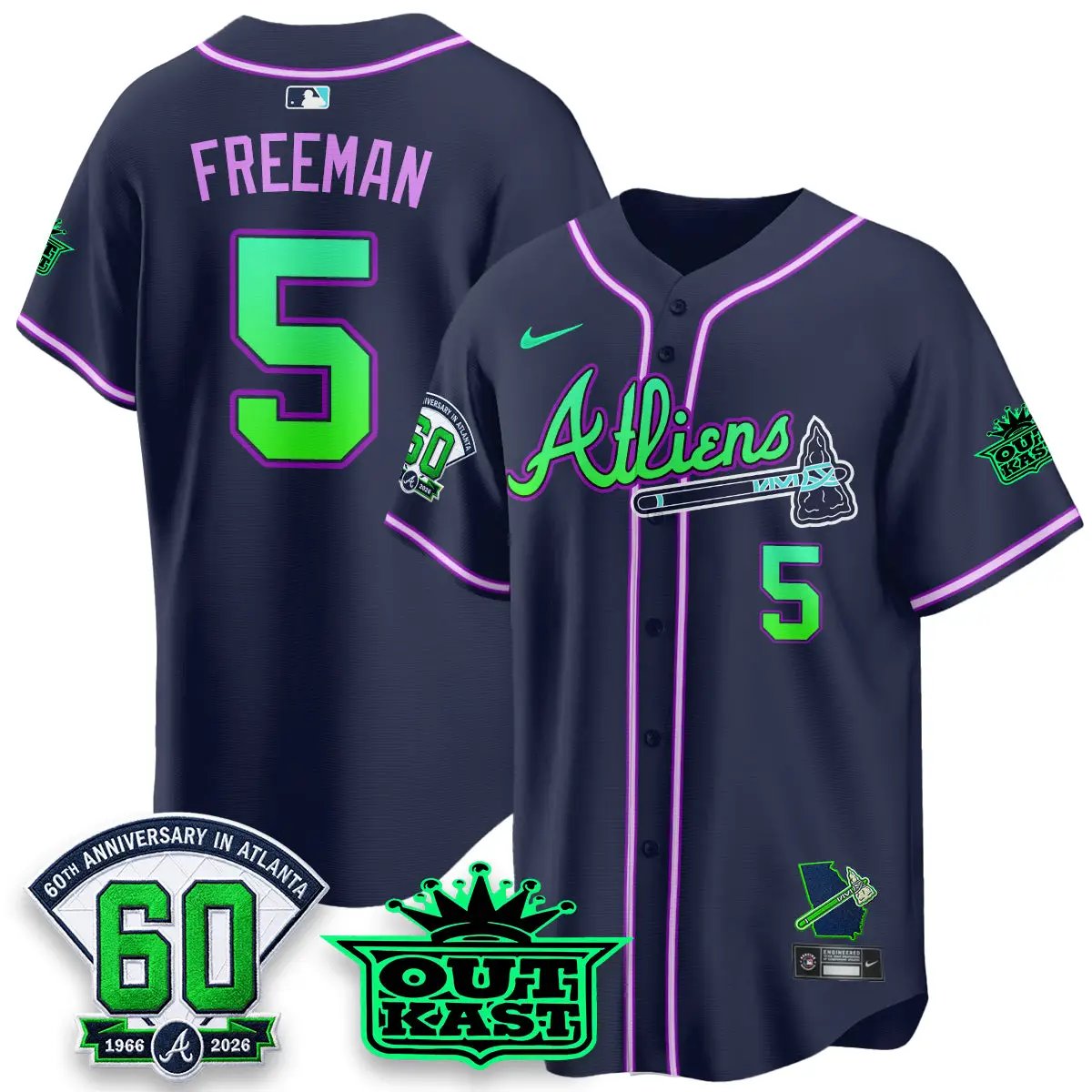 ATL x Atliens Cool Base Galaxy Version Jersey - Stitched (2) by Atlanta Braves