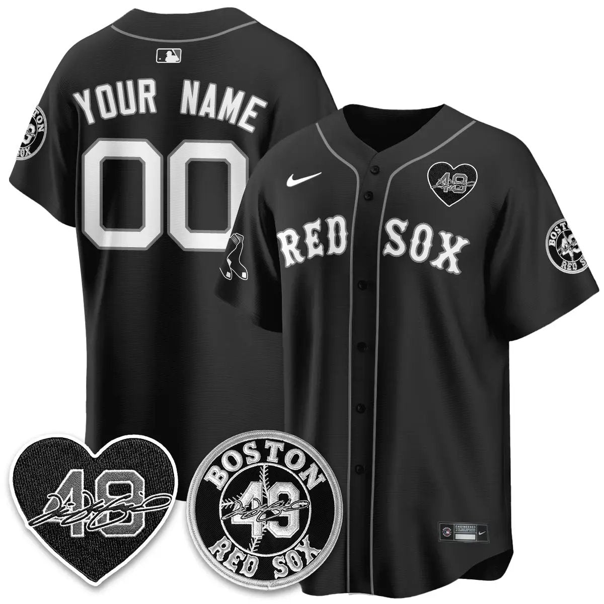 BOS Tim Wakefield Memorial Patch Vaper Premier Limited Custom Jersey - All Stitched by Boston Red Sox