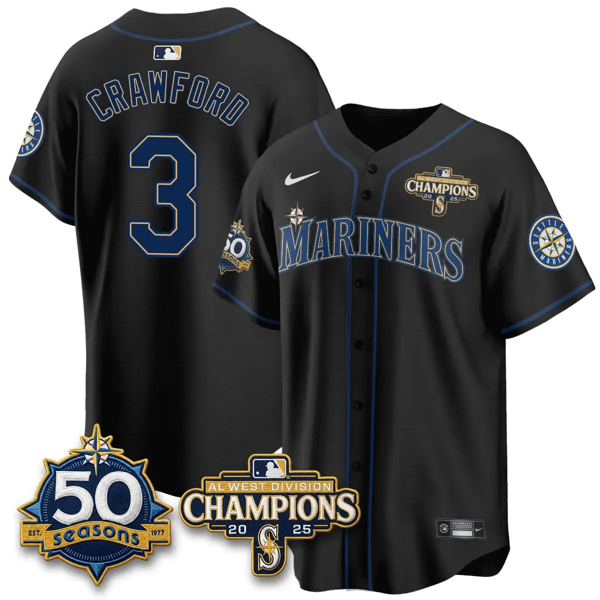 SEA 50th Anniversary Black Out Style Vapor Premier Limited Jersey - All Stitched by Seattle Mariners