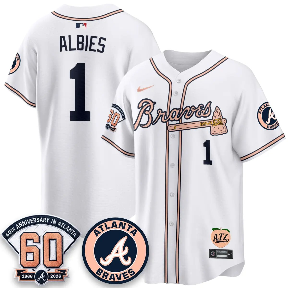 ATL 60th Anniversary Peach Edition - Stitched (2) by Atlanta Braves
