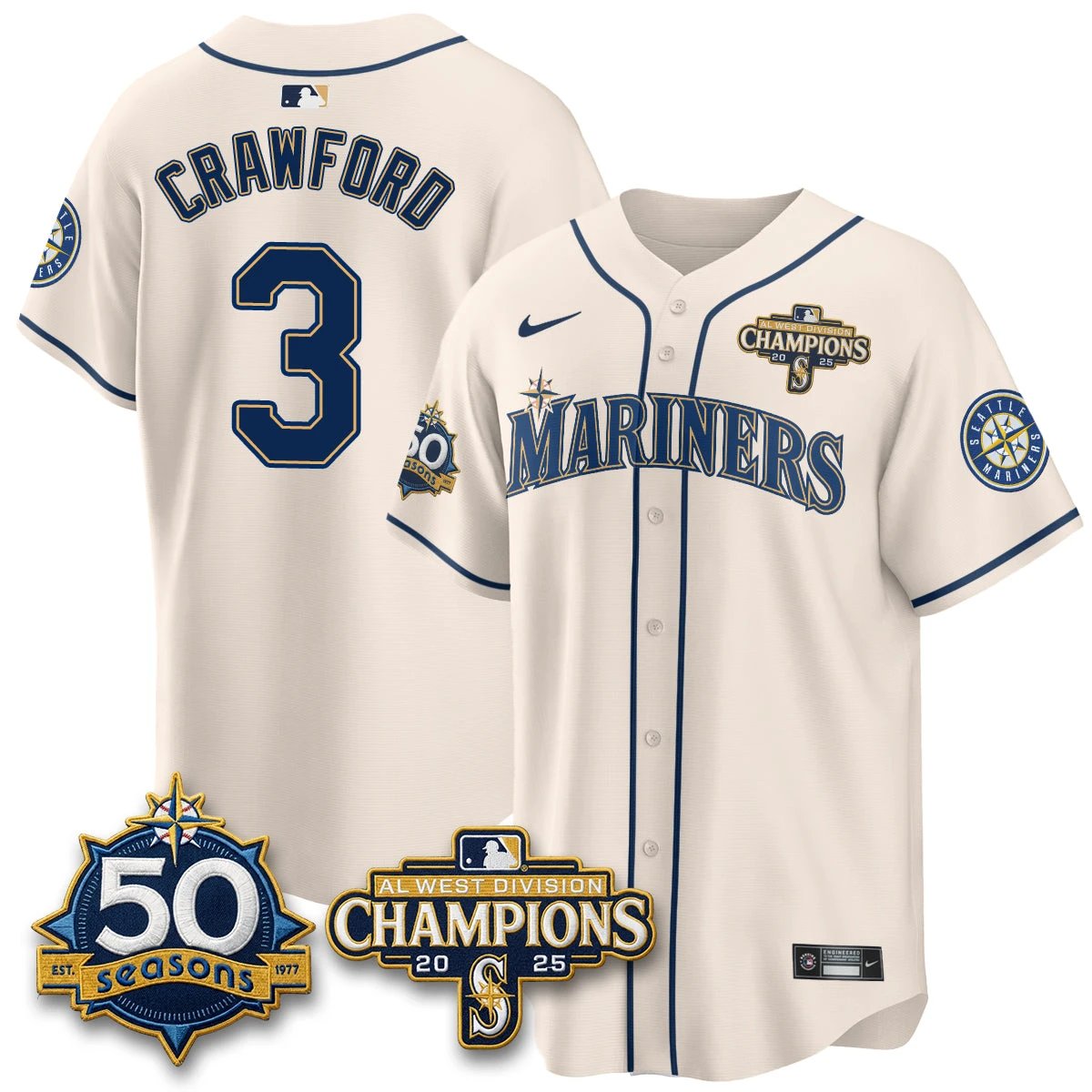 Seattle Mariners Vapor Premier Limited Jersey - 50th Anniversary & AL West Division Champions - Steelheads Community Funds - All Stitched by Seattle Mariners