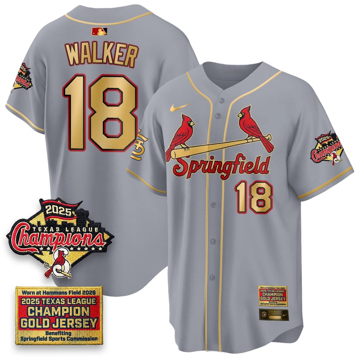 St. Louis Cardinals Springfield's Championship Gold Limited Jerseys - All Stitched by St. Louis Cardinals