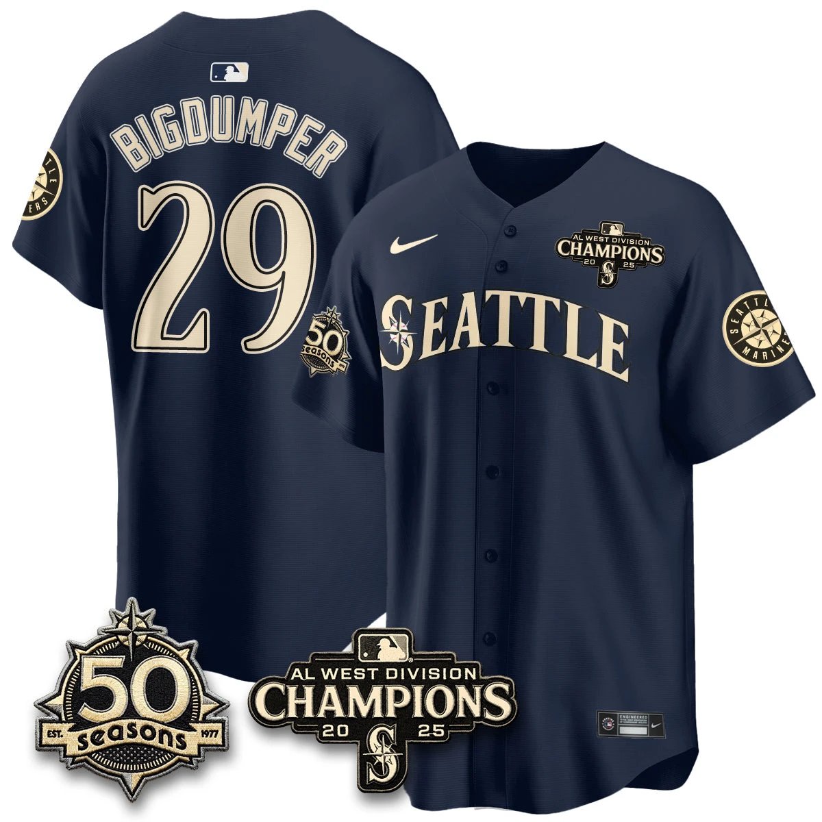 Seattle Mariners Vapor Premier Limited Jersey - 50th Anniversary & AL West Division Champions - Steelheads Community Funds - All Stitched by Seattle Mariners