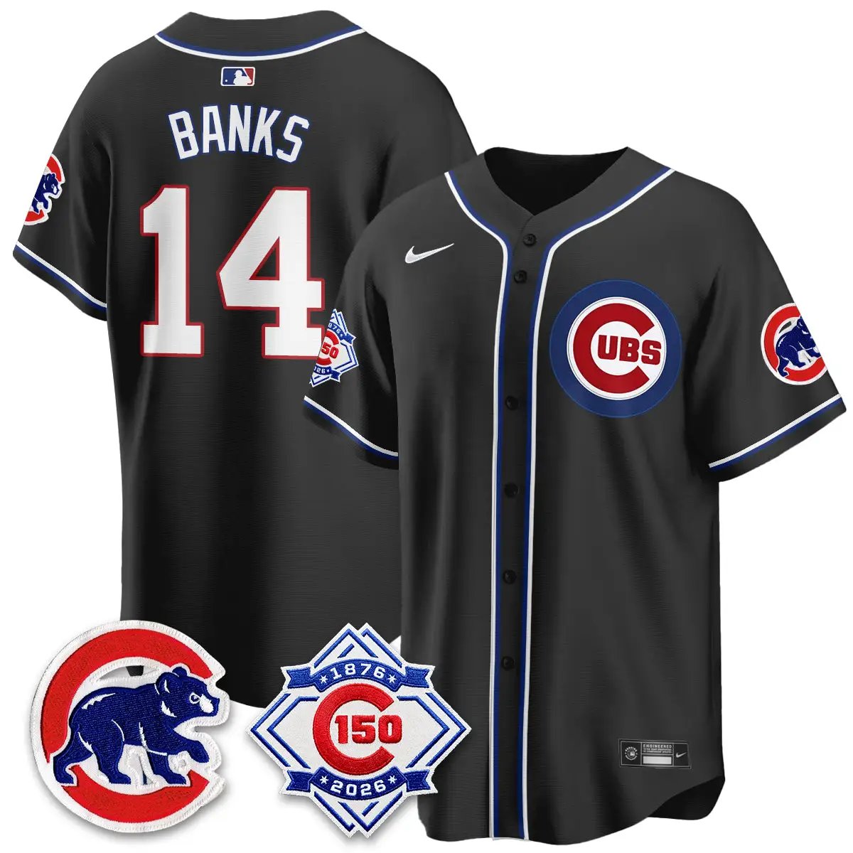 Chicago Cubs 150th Anniversary Black Out Style Vapor Premier Limited Jersey - All Stitched by Chicago Cubs
