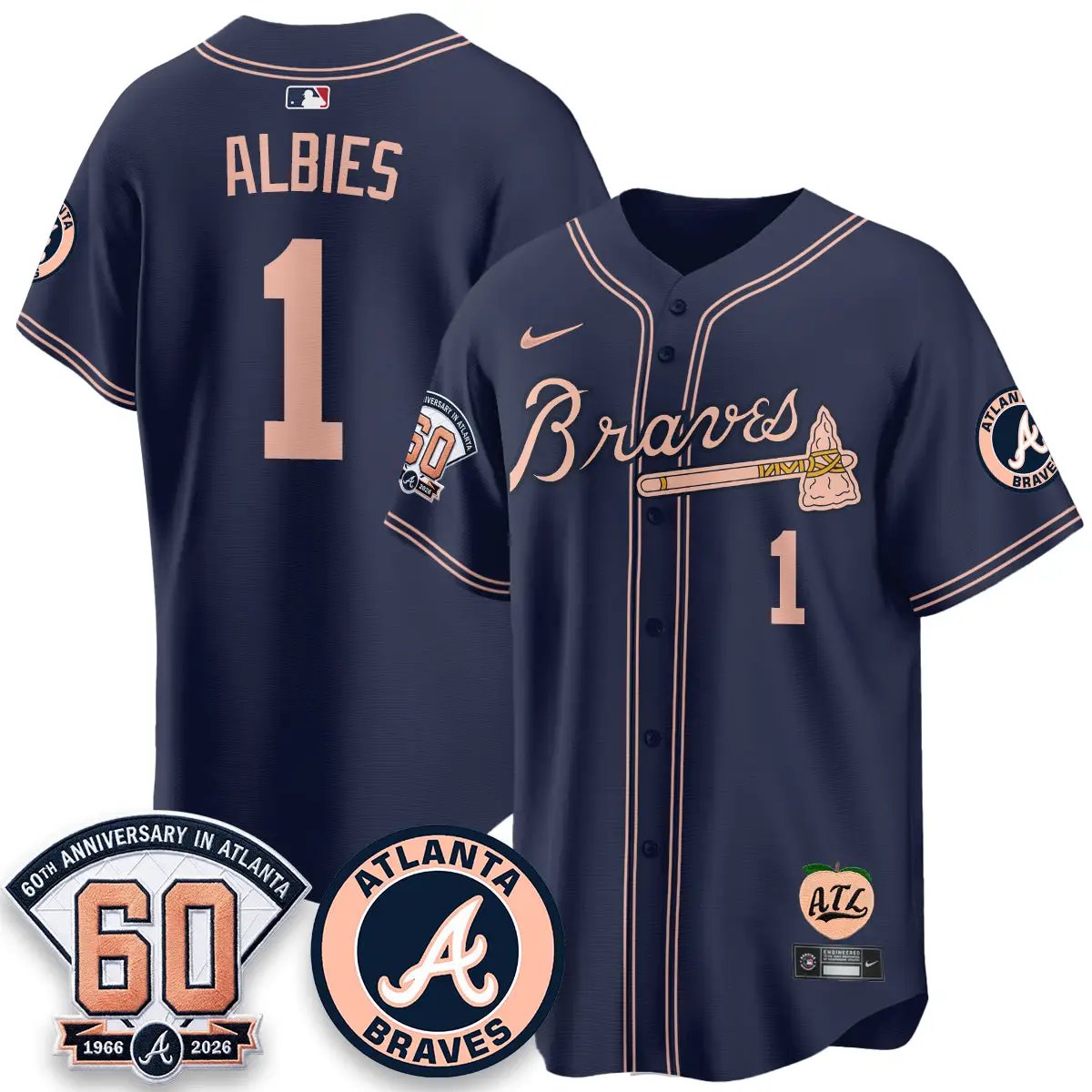ATL 60th Anniversary Peach Edition - Stitched (2) by Atlanta Braves