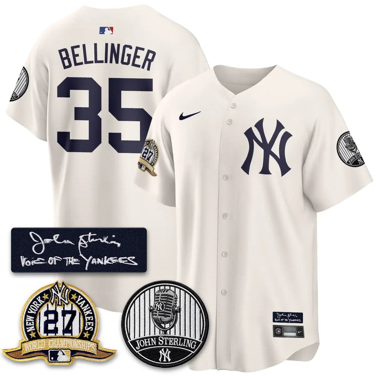 NYY John Sterling Tribute Patch Vapor Premier Limited Jersey - Stitched by New York Yankees