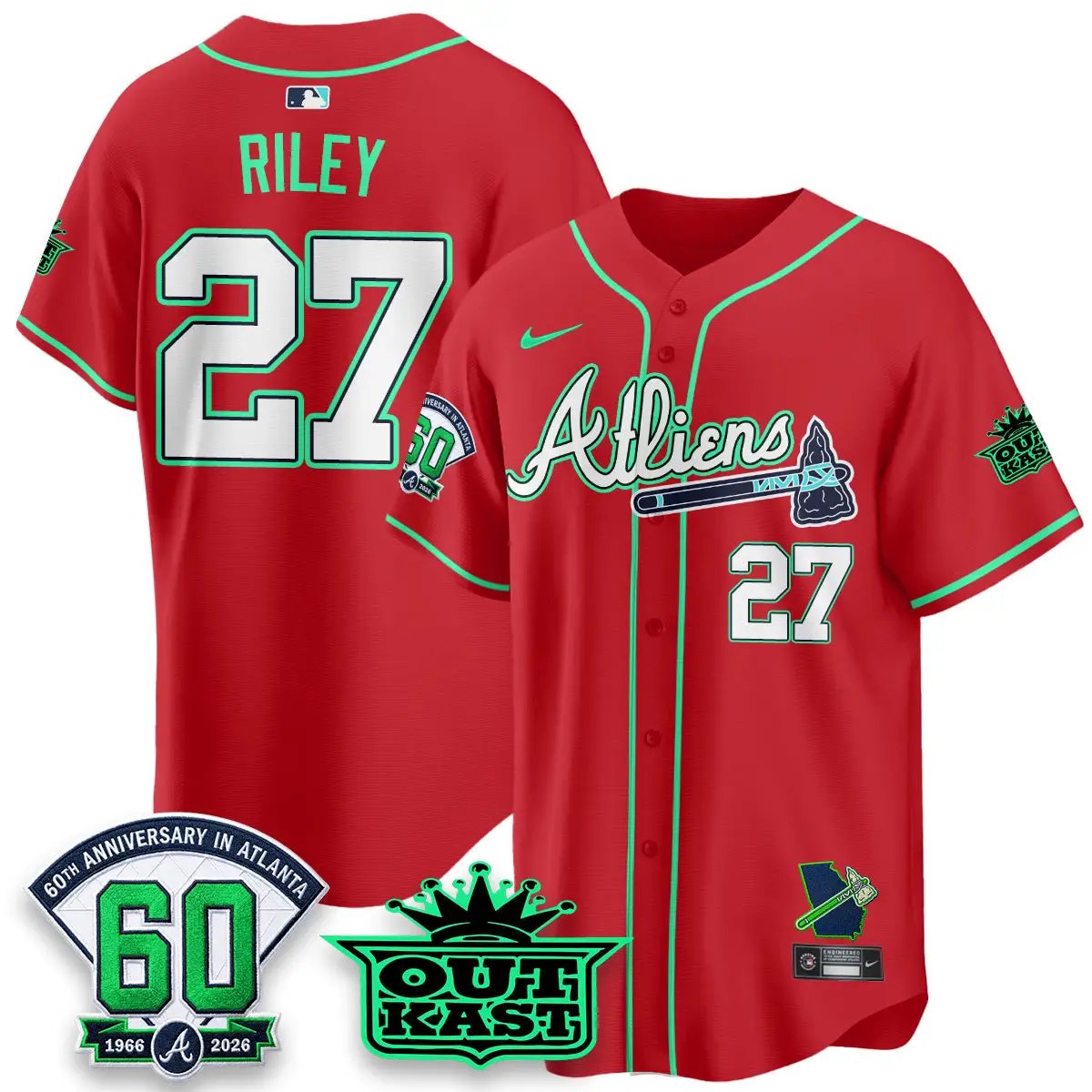 ATL x Atliens Cool Base Galaxy Version Jersey - Stitched (2) by Atlanta Braves