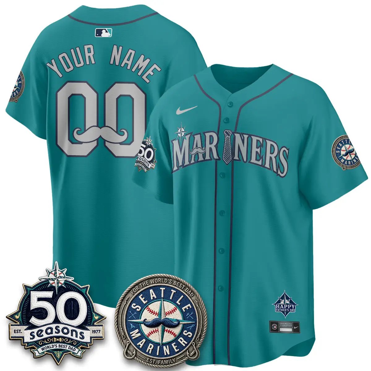 Seattle Mariners Happy Father's Day Vapor Custom Jersey - Stitched by Seattle Mariners