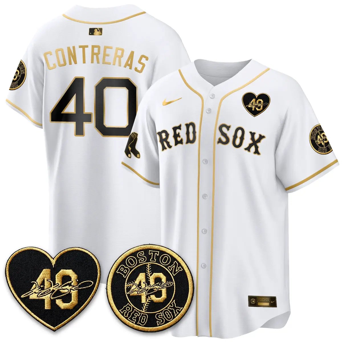 BOS Tim Wakefield Memorial Patch Vaper Premier Limited Gold Jersey - All Stitched by Boston Red Sox