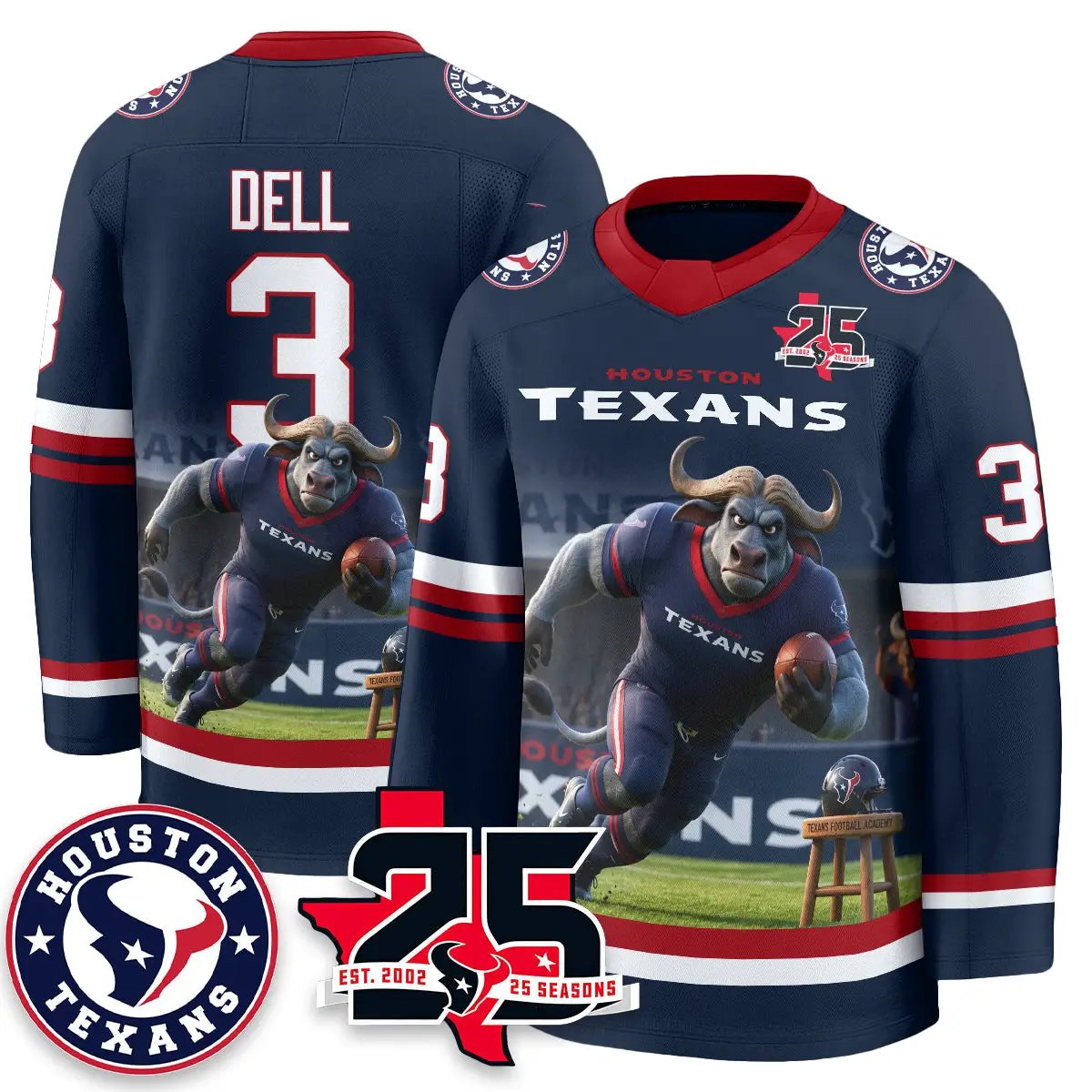 HOU x Bull Chief Edition Hockey Jersey - Printed by Houston Texans