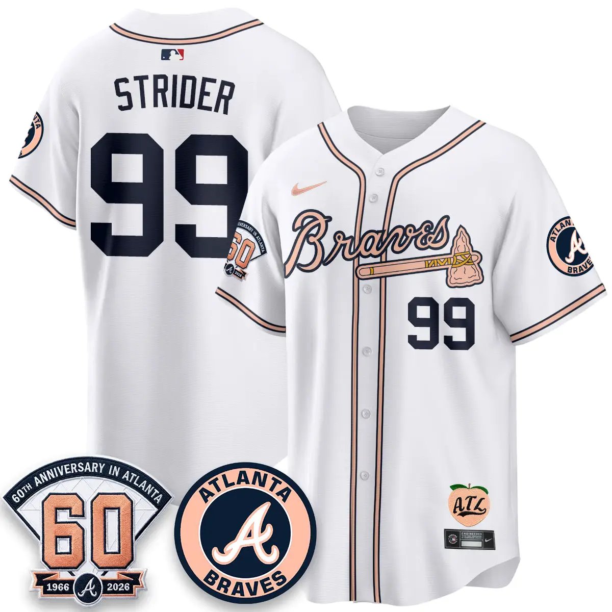 ATL 60th Anniversary Peach Edition - Stitched (2) by Atlanta Braves