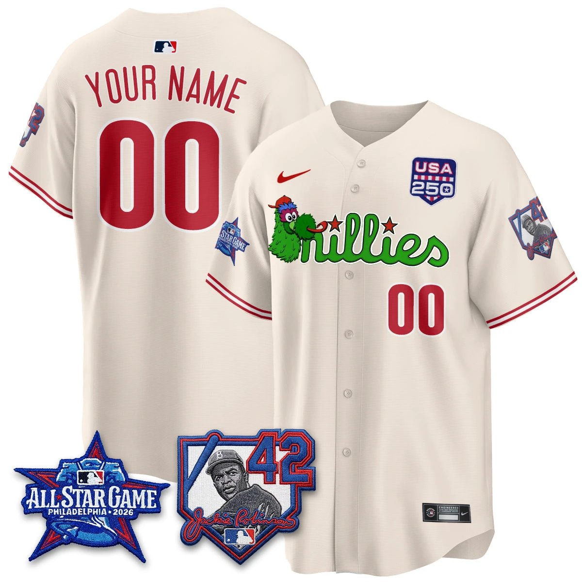Philadelphia Phillies Phanatic 2026 New Era & 250th USA Vapor Limited Custom Jersey - All Star Game - All Stitched by Philadelphia Phillies