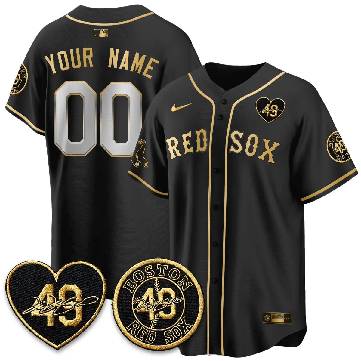BOS Tim Wakefield Memorial Patch Vaper Premier Limited Custom Jersey - All Stitched by Boston Red Sox