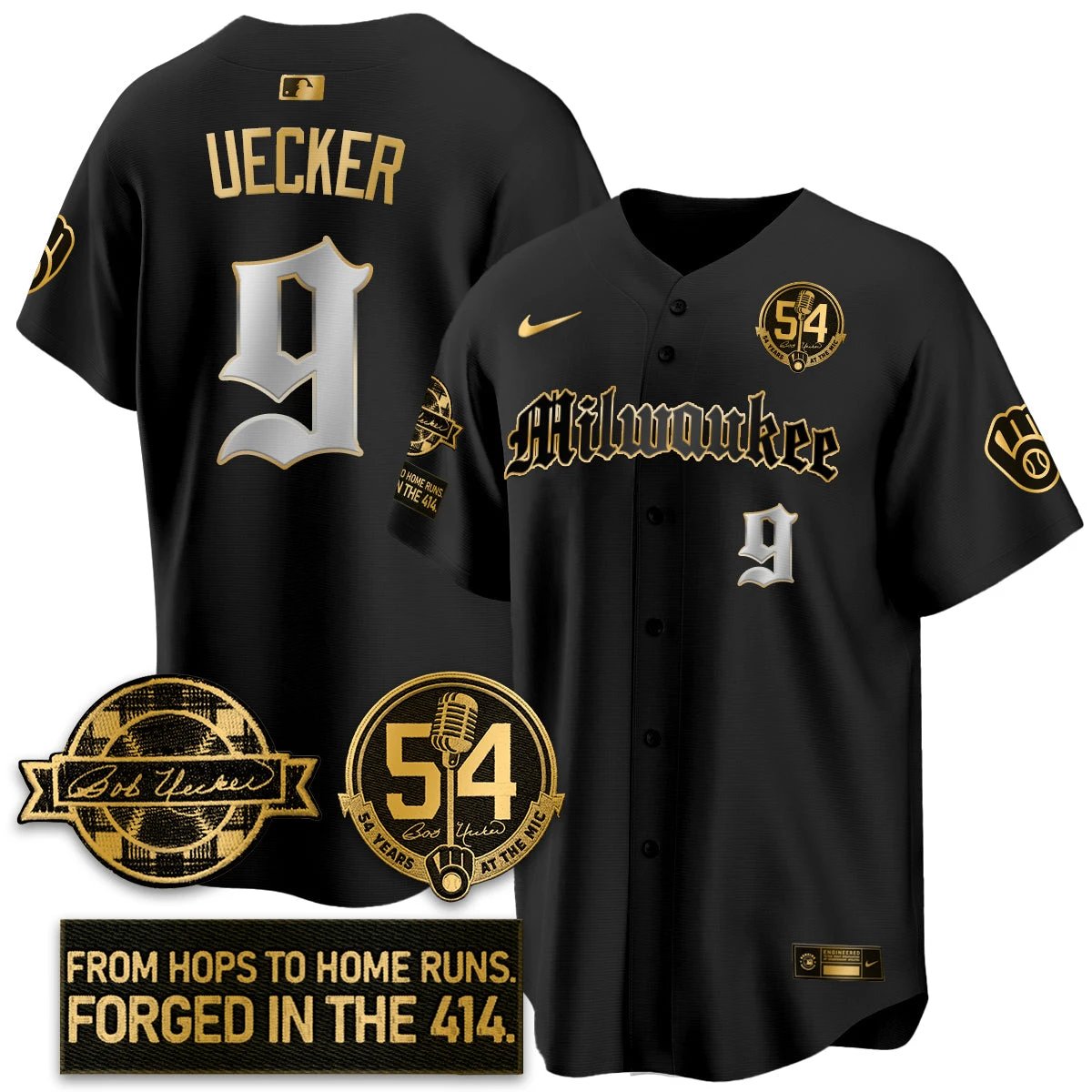 MIL Bob Uecker Patch Vapor Premier Limited Jersey - Gothic Edition - All Stitched by Milwaukee Brewers