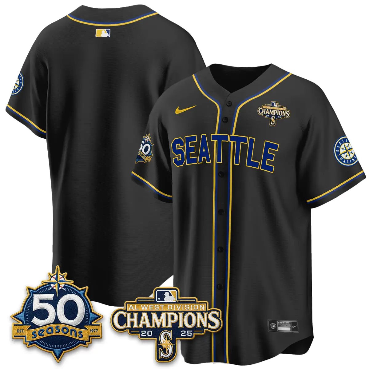 SEA 50th Anniversary Black Out Style Vapor Premier Limited Jersey - All Stitched by Seattle Mariners