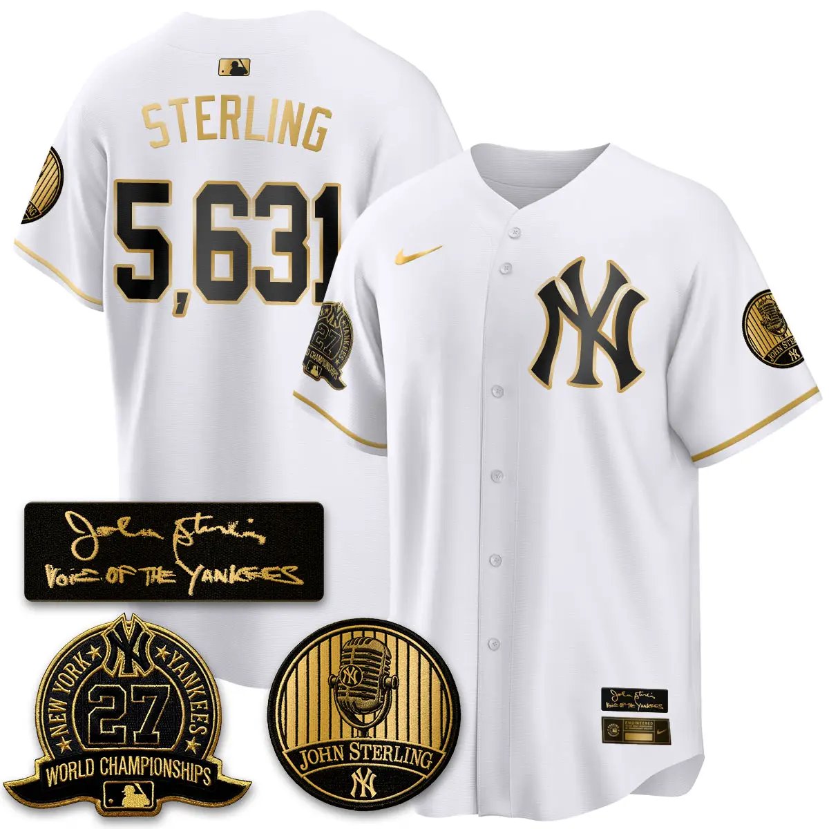 NYY John Sterling Tribute Patch Vapor Premier Limited Jersey - Stitched by New York Yankees