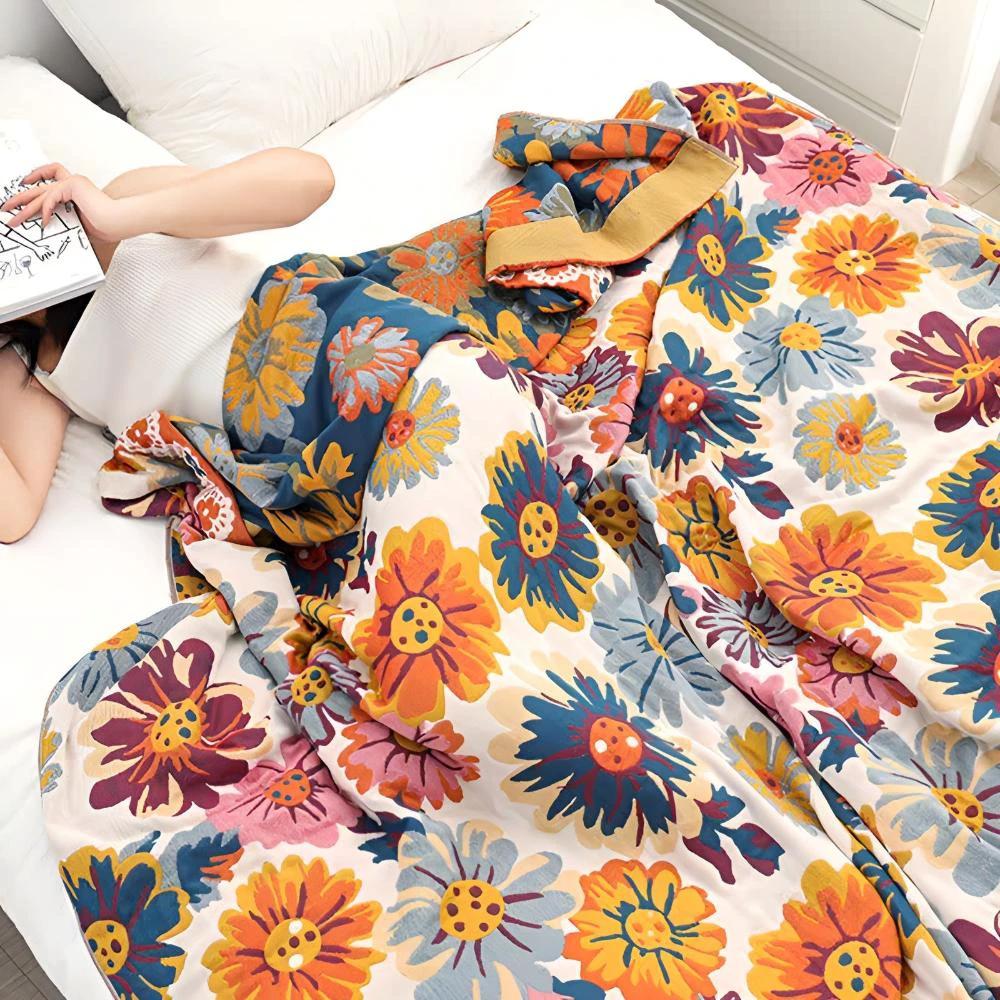 Bright Flower Cotton Blanket by Casa & Beyond