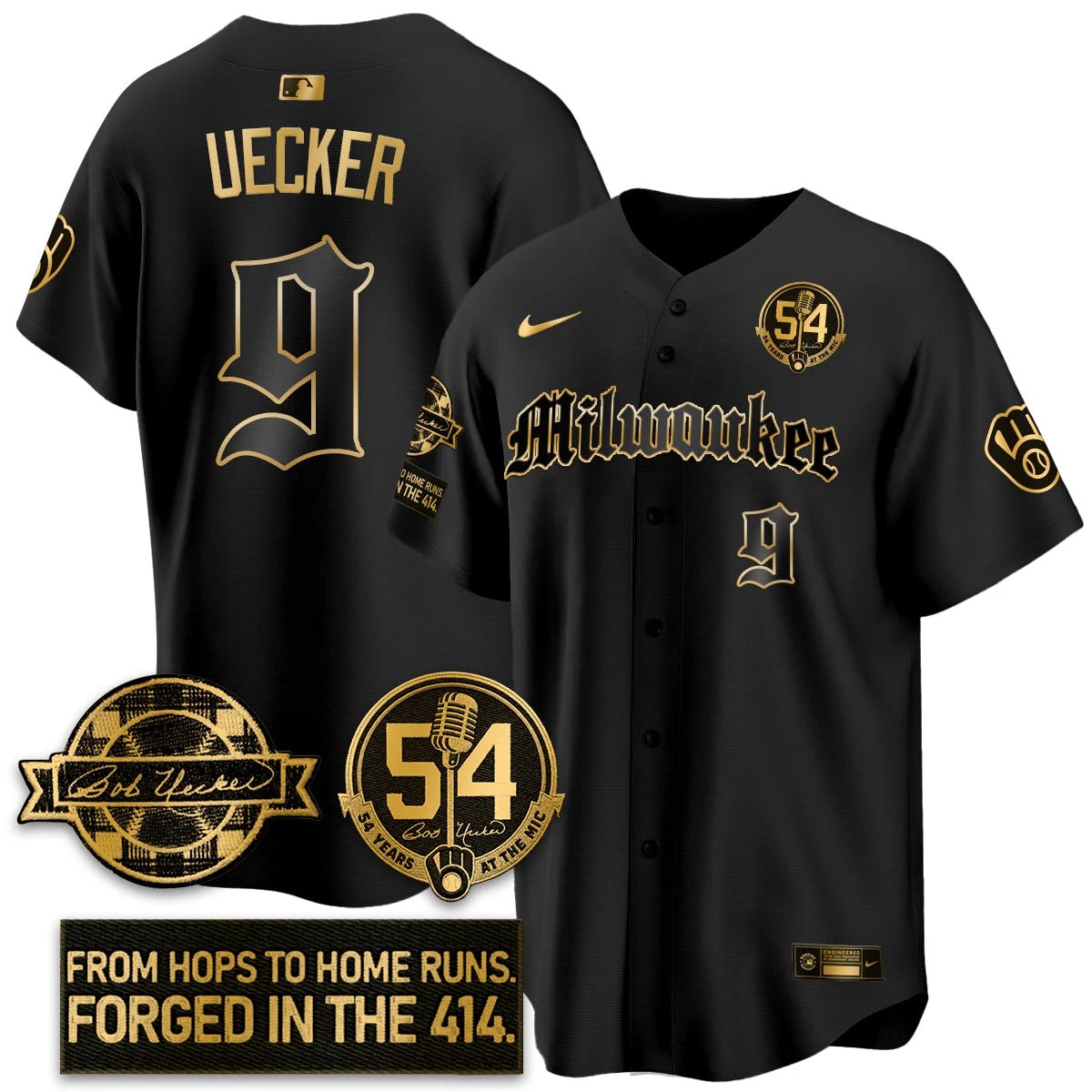 MIL Bob Uecker Patch Vapor Premier Limited Jersey - Gothic Edition - All Stitched by Milwaukee Brewers