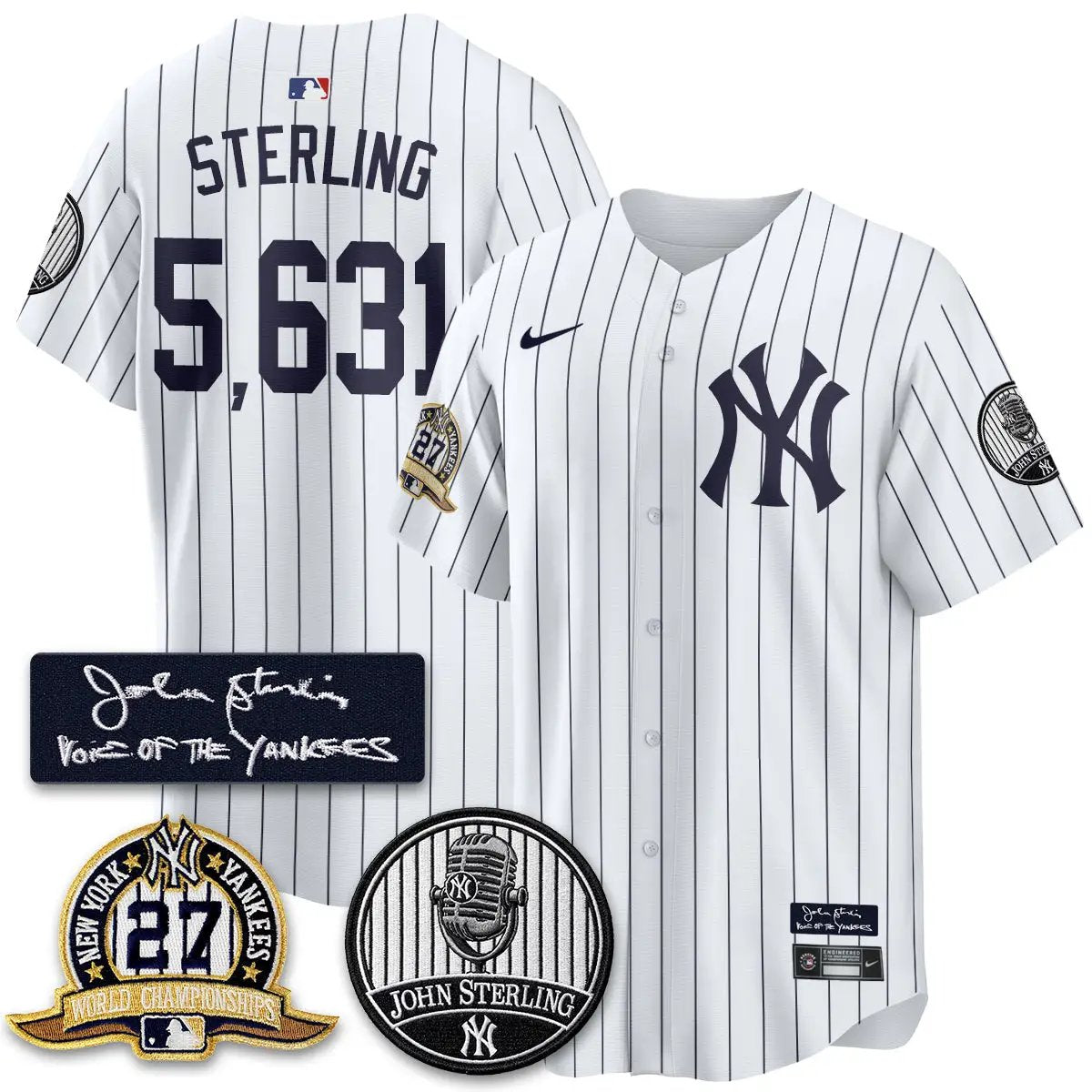 NYY John Sterling Tribute Patch Vapor Premier Limited Jersey - Stitched by New York Yankees