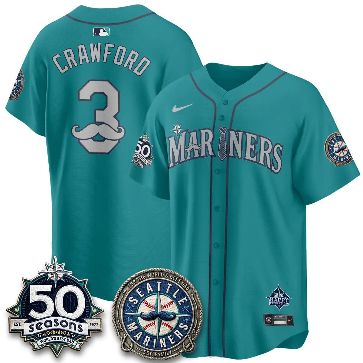 Seattle Mariners Happy Father's Day Vapor Jersey - Stitched by Seattle Mariners