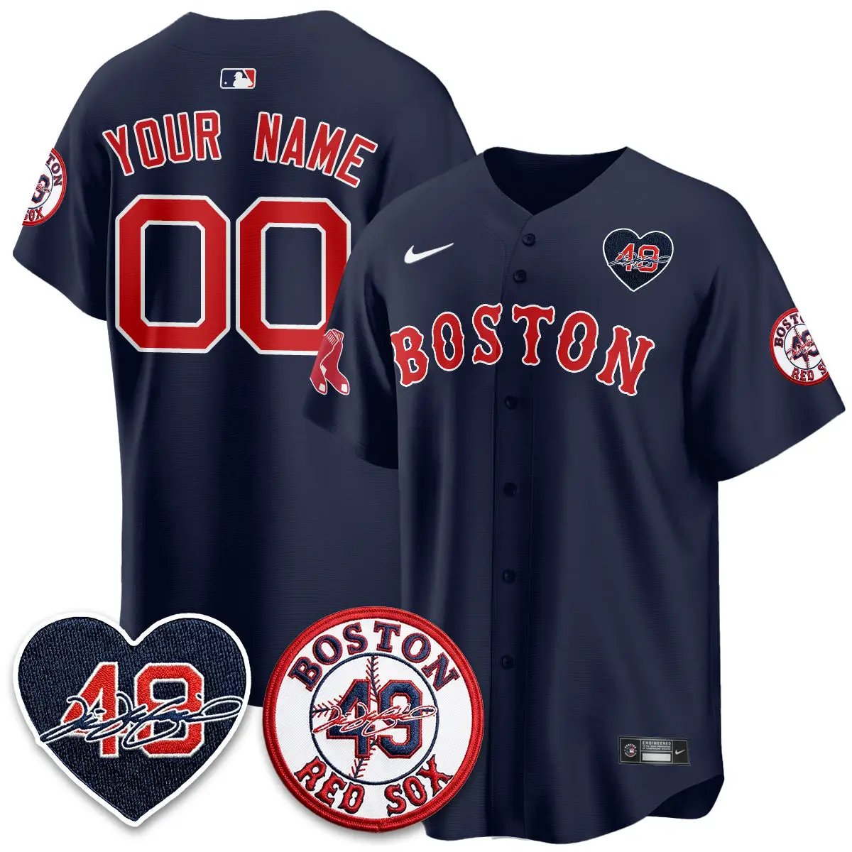 BOS Tim Wakefield Memorial Patch Vaper Premier Limited Custom Jersey - All Stitched by Boston Red Sox