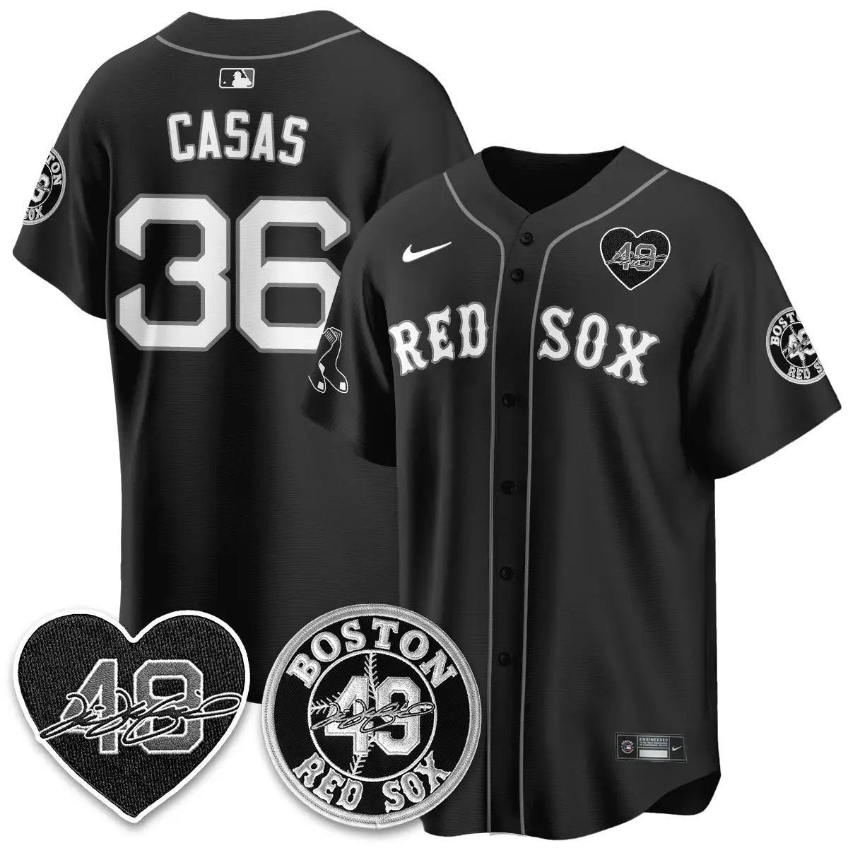 BOS Tim Wakefield Memorial Patch Vaper Premier Limited Gold Jersey - All Stitched by Boston Red Sox