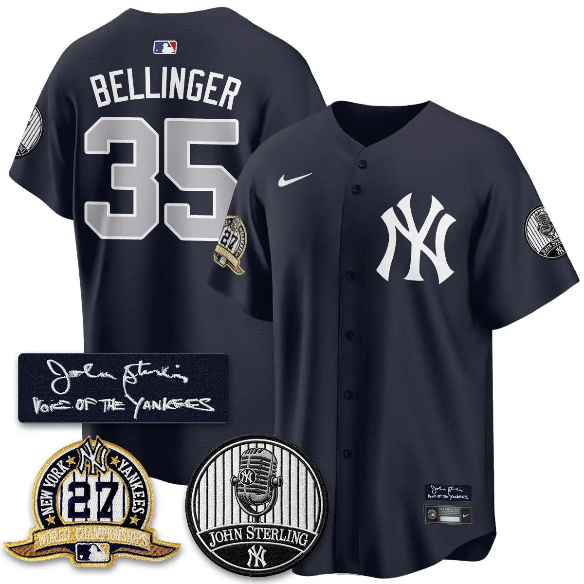 NYY John Sterling Tribute Patch Vapor Premier Limited Jersey - Stitched by New York Yankees