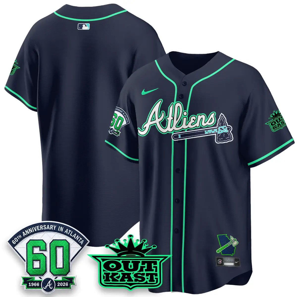 ATL x Atliens Cool Base Galaxy Version Jersey - Stitched (2) by Atlanta Braves