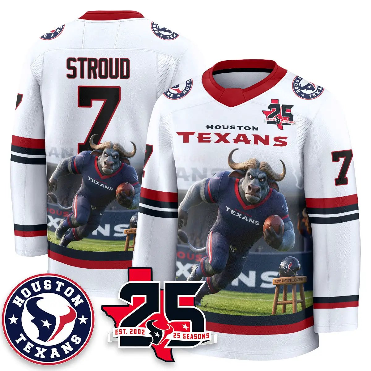HOU x Bull Chief Edition Hockey Jersey - Printed by Houston Texans
