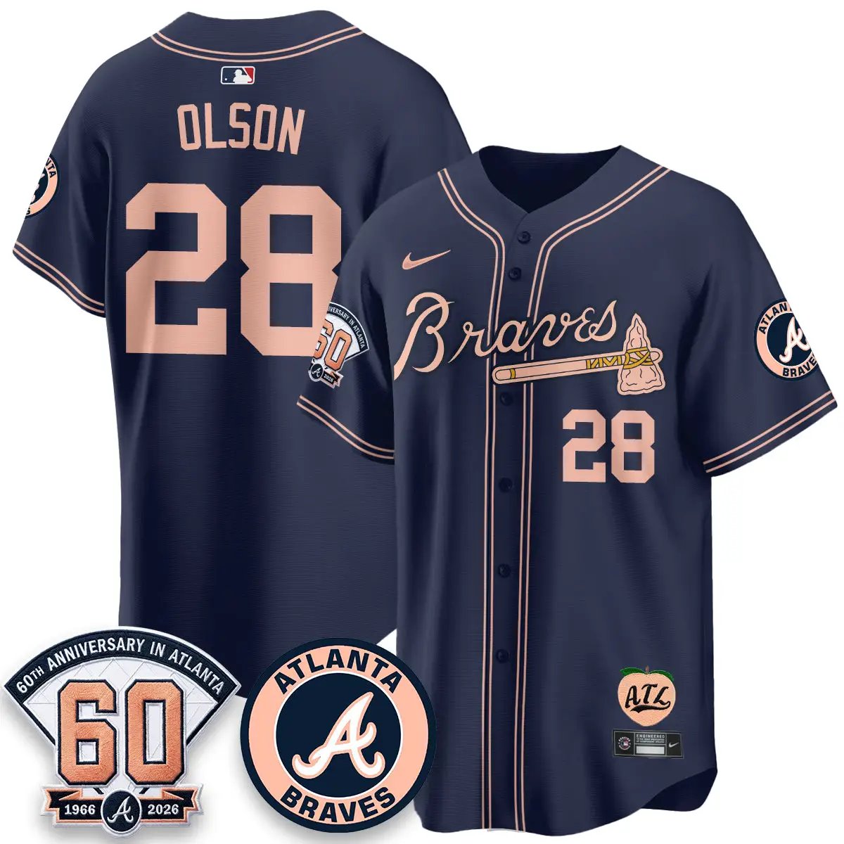 ATL 60th Anniversary Peach Edition - Stitched (2) by Atlanta Braves