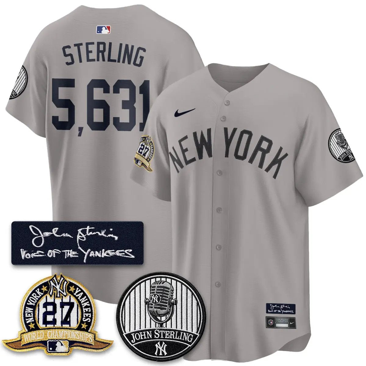 NYY John Sterling Tribute Patch Vapor Premier Limited Jersey - Stitched by New York Yankees