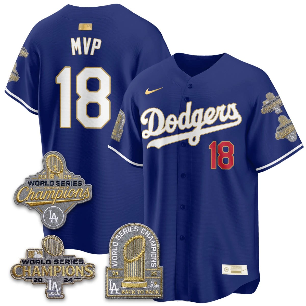 Los Angeles Dodgers Gold Collection Stadium Vapor Limited Jersey - Back to Back 9x Champs - All Stitched by Los Angeles Dodgers