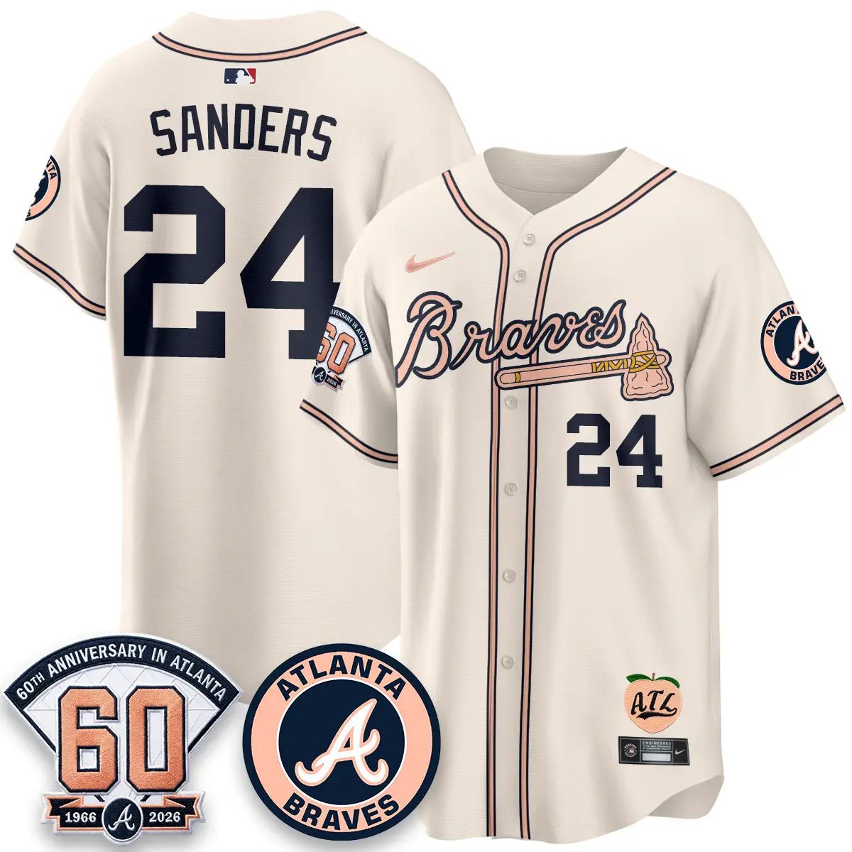 ATL 60th Anniversary Peach Edition - Stitched (2) by Atlanta Braves